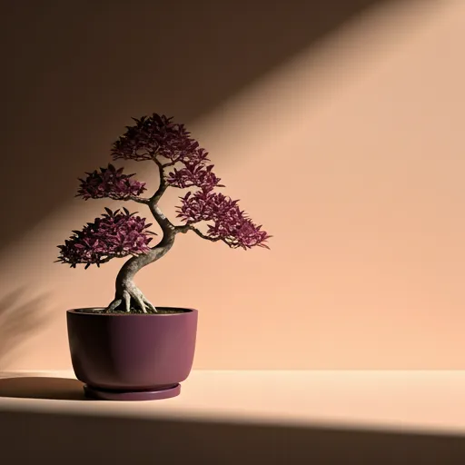 Bonzaï minimaliste dans une lumière douce, symbole de croissance